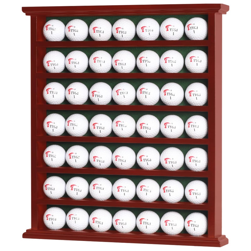 DisplayGifts Golf Gift 49-Golf Ball Display Case Cabinet Rack, No Door Open Rack Mahogany Finish - Image 1
